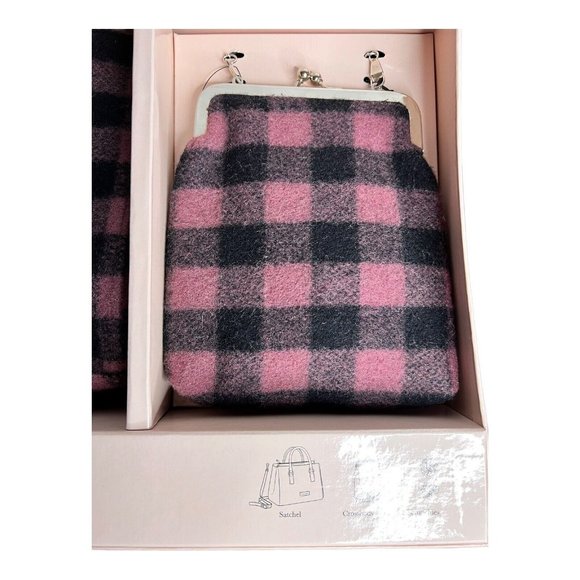 Nanette Lepore 4 pc Satchel Crossbody Pink Buffalo Check Velvet Scrunchies purse - Picture 5 of 10